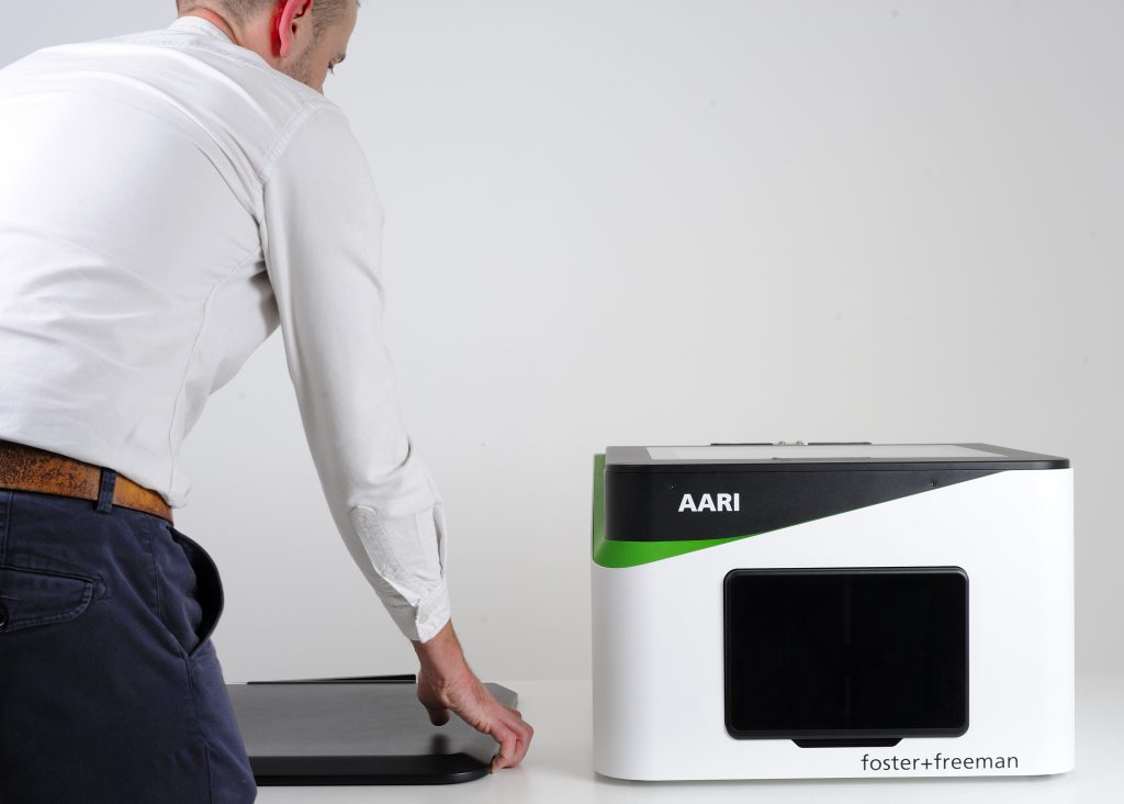 Uncomplicated, fast and efficient, the AARIAmino Acid Rapid Imager includes multi-spectral illumination sources, and a high-resolution Vis-IR camera equipped with wavelength-specific imaging filters for the semiautomated detection and photography of fingermarks on evidence including sheets of paper and card up to A4/Letter width.