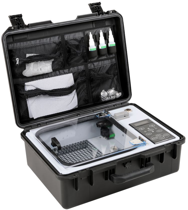 The MVC Lite is a fully portable fingerprint chamber for the safe and controlled development of latent fingerprints at the crime scene.