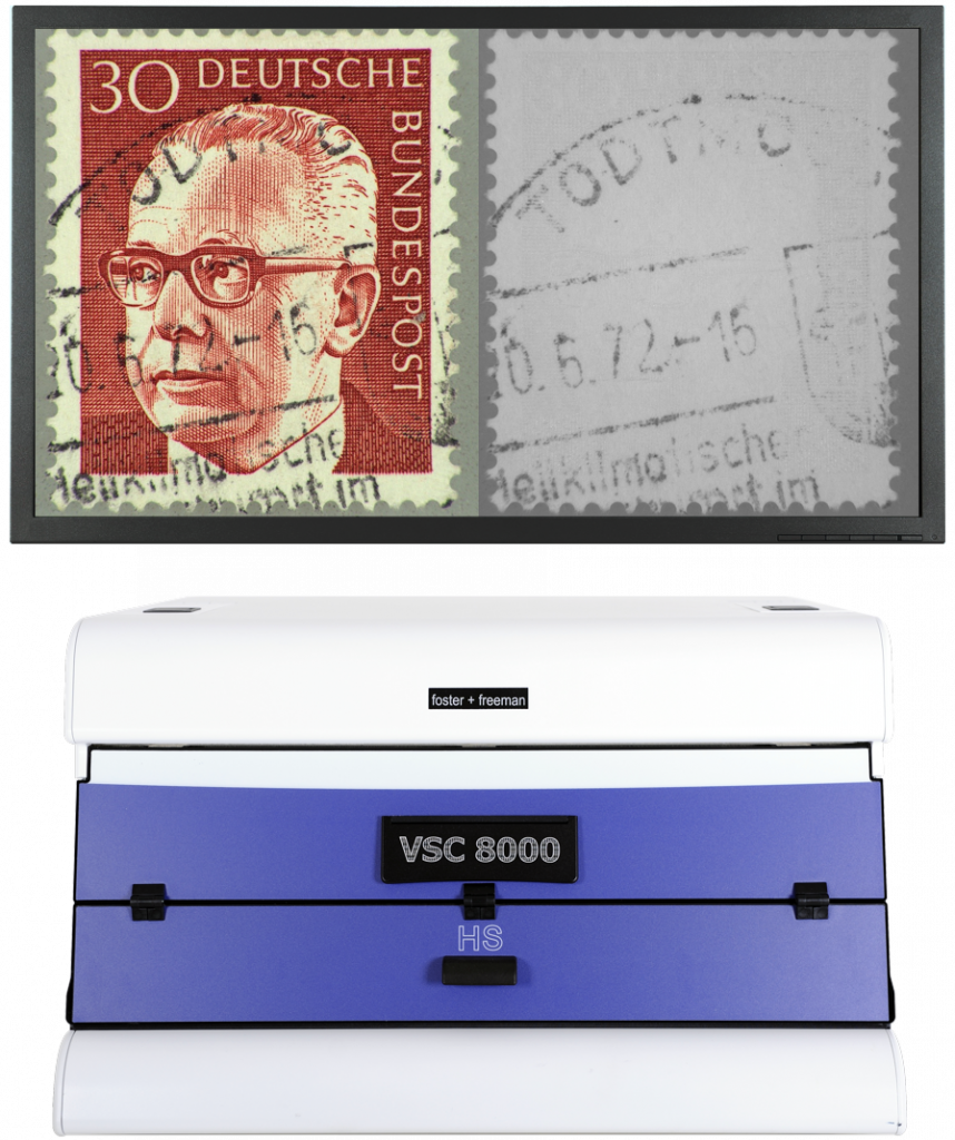 8000HS examines stamps under IR philately